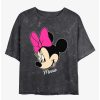 Cartoons * | Cartoons Disney Minnie Mouse Minnie Big Face Mineral Wash Crop Womens T-Shirt