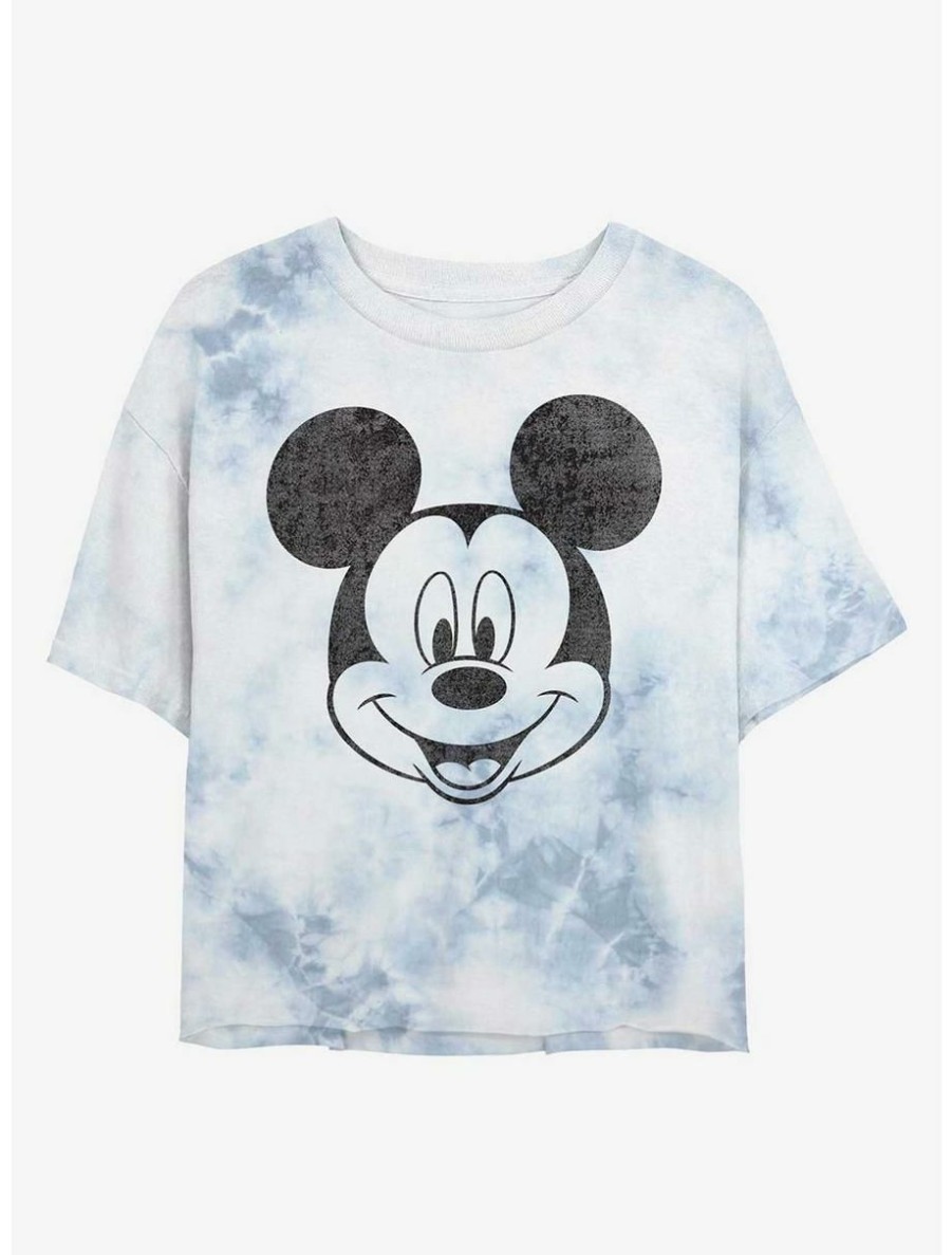 Cartoons * | Cartoons Disney Mickey Mouse Face Womens Tie-Dye Crop T-Shirt