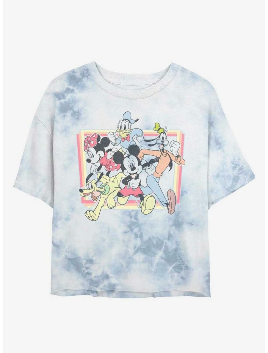 Cartoons * | Cartoons Disney Mickey Mouse Group Womens Tie-Dye Crop T-Shirt