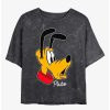 Cartoons * | Cartoons Disney Mickey Mouse Pluto Big Face Mineral Wash Crop Womens T-Shirt