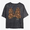 Cartoons * | Cartoons Disney Minnie Mouse Animal Print Bow Mineral Wash Crop Womens T-Shirt