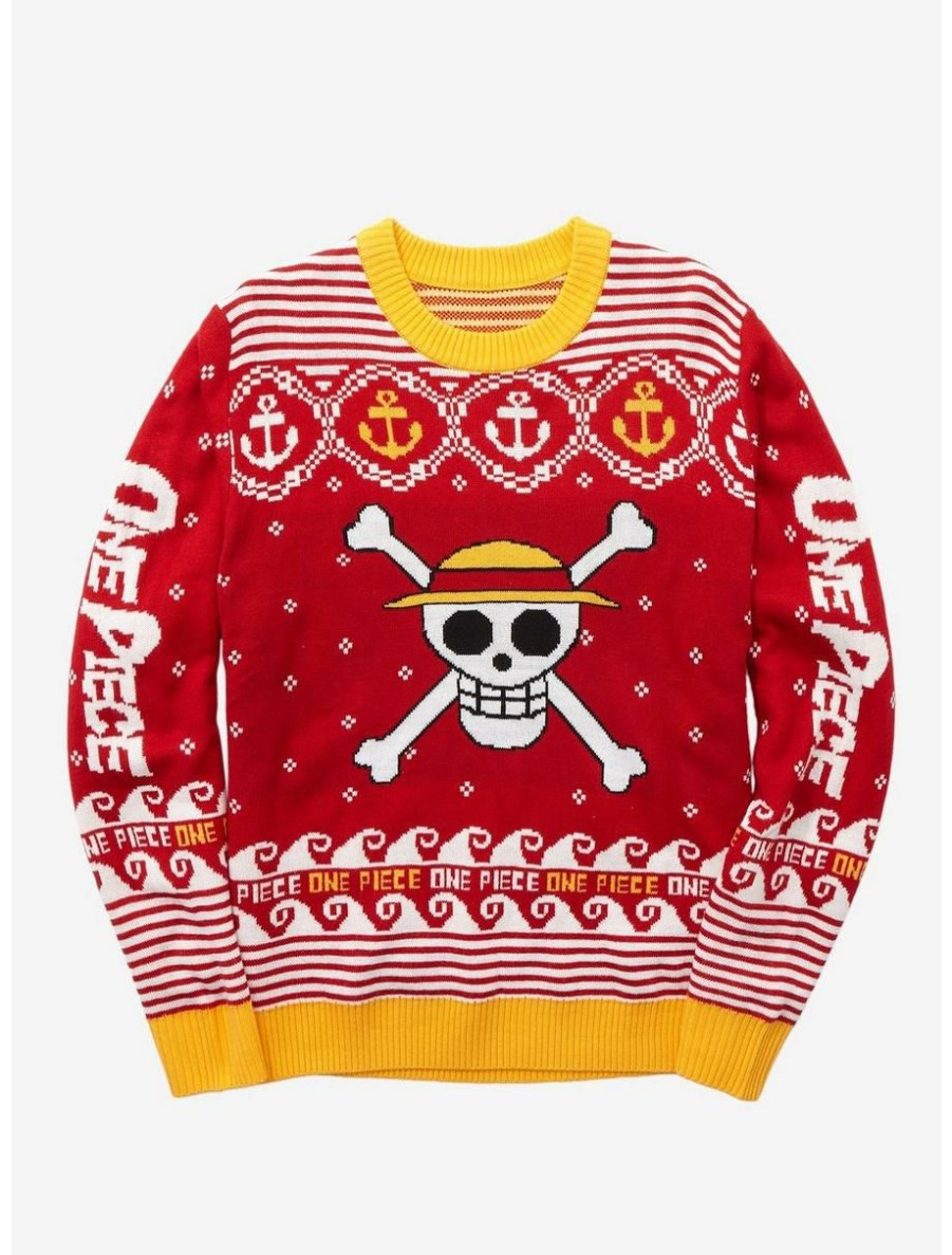 Anime * | Anime One Piece Straw Hat Pirates Jolly Roger Emblem Holiday Sweater Boxlunch Exclusive