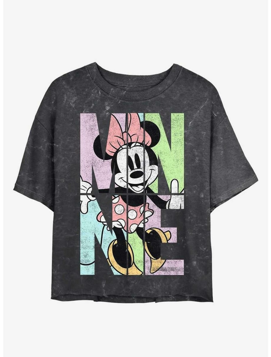 Cartoons * | Cartoons Disney Minnie Mouse Minnie Name Fill Mineral Wash Crop Womens T-Shirt